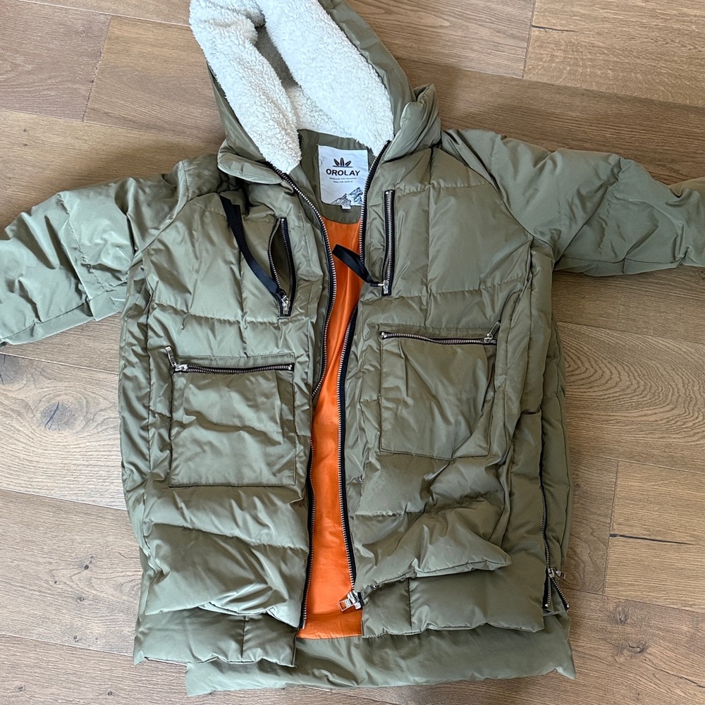 Ololay Women's Olive Green Sherpa-Lined Puffer Jacket
